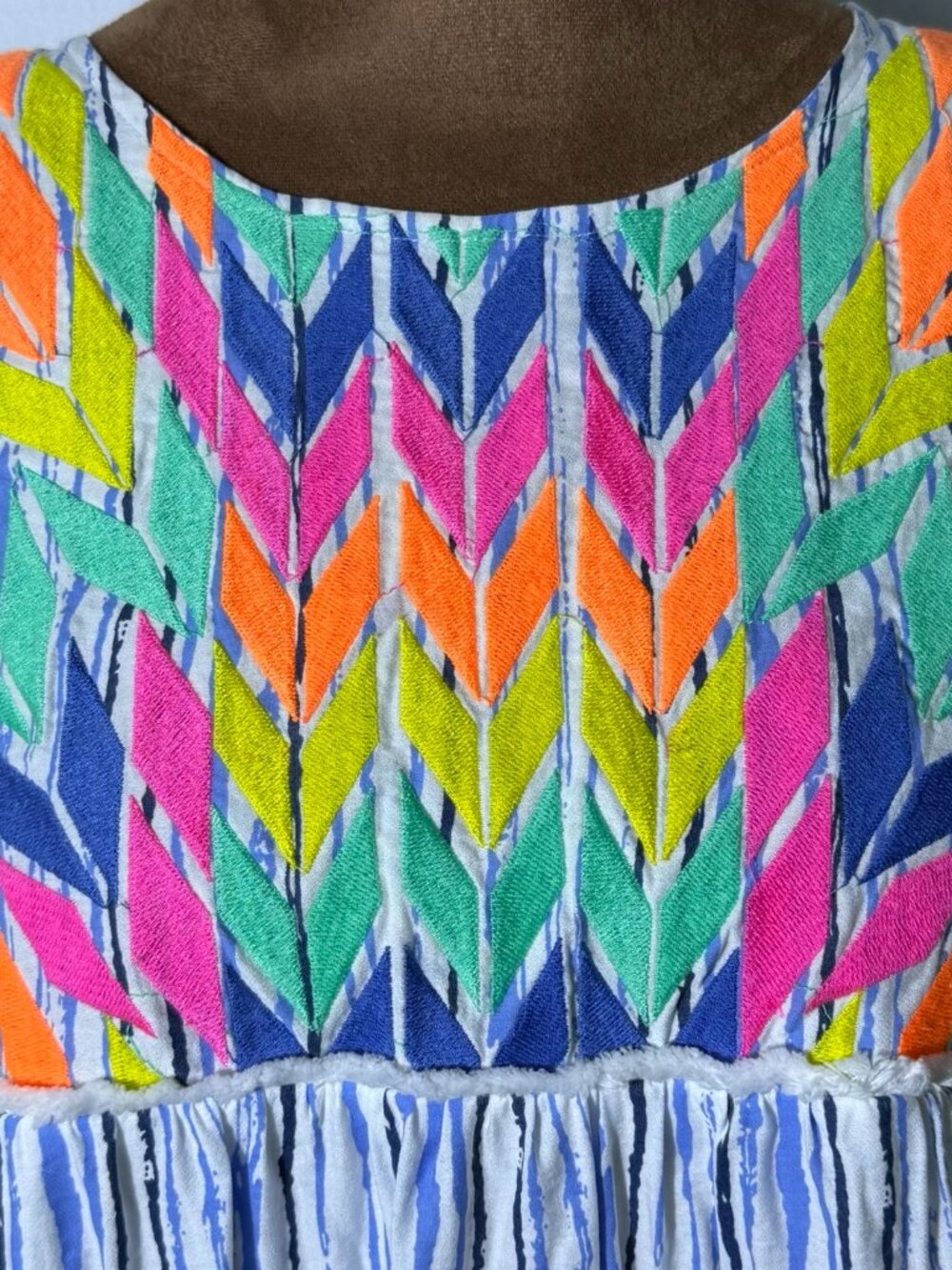 THML Embroidered Boho Dress Tassel Tie Neon Colorful Yoke Shift Small - Picture 13 of 13